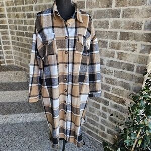 Fall Flannel Dress Size XL Fantaslook Bown And Tan